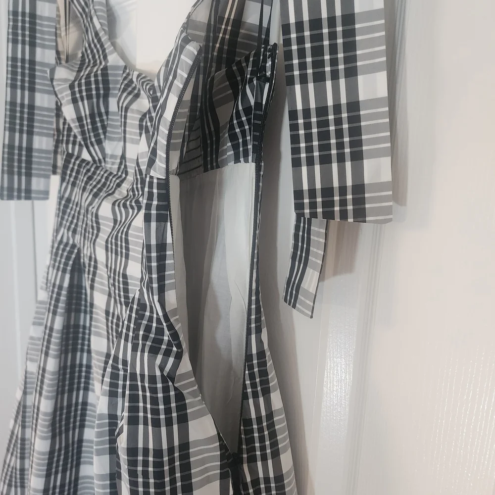 Maeve by Anthropologie Black & White Plaid Peplum A-Line Midi Dress - Size Small - Picture 11 of 11